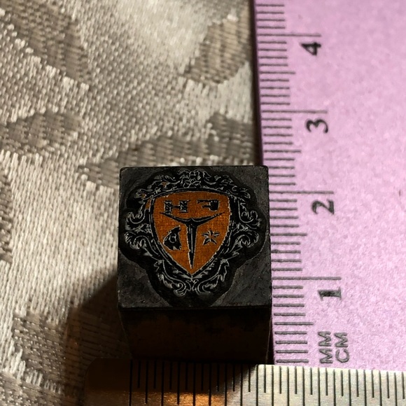 Antique Wooden Print Block Copper F H Star Horse Shield - Picture 2 of 4